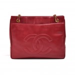 Vintage Chanel 12" Double Pocket Red Lambskin Leather Shoulder Bag