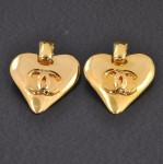 Chanel Vintage Gold Tone  Heart Shaped Earrings CC Logo