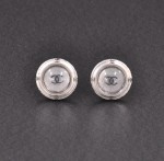 Chanel Silver Tone CC Logo Earrings