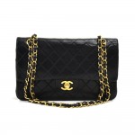 Vintage Chanel 2.55 Classic 10" Double Flap Black Quilted Leather Shoulder Bag
