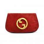 Vintage Gucci Red Suede Leather & Gold-Tone GG Logo Clutch Bag 1950s-60s