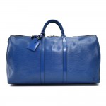 Vintage Louis Vuitton Keepall 55 Blue Epi Leather Duffle Travel Bag