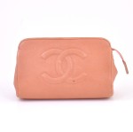 Chanel Pink Caviar Leather Pouch Silver Tone CC