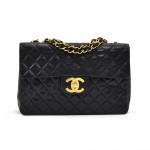 Vintage Chanel Classic 13" Maxi Jumbo Black Quilted Lambskin Leather Classic Flap Bag