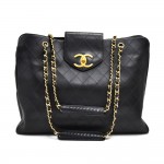 Vintage Chanel Supermodel Black Quilted Lambskin Leather XL Shoulder Tote Bag
