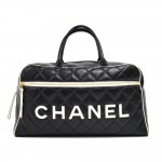 Vintage Chanel Sports Line Black Quilted Calfskin Boston Travel Bag