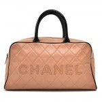 Chanel Sports Line Beige Calfskin & Black Patent Leather Medium Boston Bag