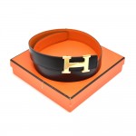 Hermes Constance Black & Orange Reversible H Buckle Belt 32 mm - Size 70