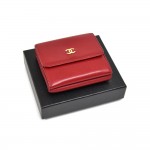 Chanel Red Calfskin Leather Trifold Wallet + Coin Case