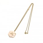 Chanel Pale Pink Enamel Camellia & CC Logo 2 Way Chain Necklace