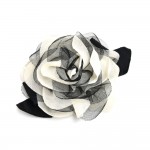 Chanel White & Black Tulle Large Camellia Flower Corsage Brooch Pin