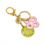 Louis Vuitton Looping Fleur Enamel Pink & Green Gold Tone Keychain / Bag Charm