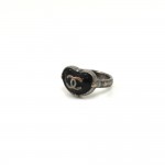 Chanel Silver-Tone CC Logo Enamel Heart Shaped Ring US Size 5.5 JP 12