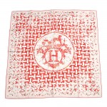 Hermes Mosaique Au 24 by Benoit Pierre Emery Taupe & Red Silk Scarf 90