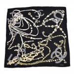 Vintage Chanel Pearl CC Logo Charms & Gold Chain Black Silk Scarf