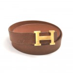 Vintage Hermes Constance Brown Leather Brushed Gold-tone H Buckle Belt 32 mm-Size 85