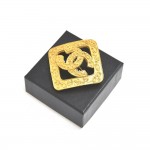 Vintage Chanel Etruscan Style Diamond Shaped CC Logo Gold - tone Brooch Pin