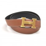 Vintage Hermes Brown x Black Leather x Gold Tone H Buckle Belt Size 90