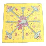 Hermes Chemins de Corail by Anne Faivre Yellow Silk Scarf 90 & Knotting Cards Set