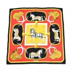 Hermes "Grand Apparat" Red and Black Silk Scarf