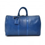 Vintage Louis Vuitton Keepall 45 Blue Epi Leather Travel Bag