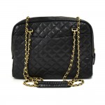 Vintage Chanel Double pocket Black Quilted Leather Chain Shoulder Bag