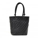Chanel Cambon Neon Pink & Black Quilted Calfskin Leather Tote Handbag