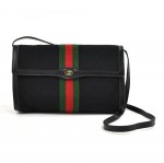 Vintage Gucci Black GG Original Canvas Green & Red Web Flap 2 Way Shoulder Bag