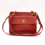 Chanel Red Caviar Leather Tote Shoulder Bag Gold Chain