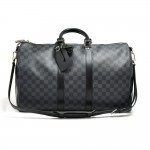 Louis Vuitton Keepall Bandouliere 45  Damier Graphite & Black Leather Travel Bag + Strap