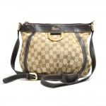 Vintage Gucci GG Beige Original Canvas & Brown Leather D-Ring Crossbody Bag