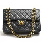 Chanel  Double Flap Black Quilted Lambskin Leather Shoulder Bag