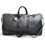 Louis Vuitton Keepall 55 Bandouliere Graphite Canvas Duffel Travel Bag + Strap