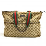 Gucci Beige GG Original Canvas & Striped Web Strap Shoulder Tote Bag