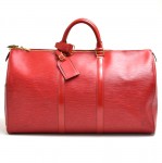 Louis Vuitton Keepall 50 Red Epi Leather Duffle Travel Bag