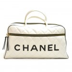 Chanel Signature White Quilted Calfskin Boston Travel Bag
