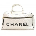 Chanel Signature Line White Quilted Calfskin Boston Travel Bag