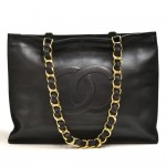 Vintage Chanel Jumbo XL Black Lambskin Leather Shoulder Shopping Tote Bag