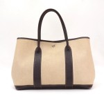 Hermes Brown Leather Beige Canvas  Garden Party Hand Bag