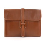 Hermes Jige GM Brown Calf Leather Clutch Bag