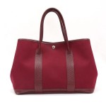 Hermes Wine Red Cotton x Leather  Garden Party Hand Bag