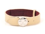 Louis Vuitton Beige Leather Bracelet Silver Tone V555