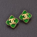 Chanel Gold Tone x Green Earrings CC Logo