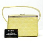 Chanel Light yellow  Green Quilted Patent Leather Handbag Silver tone CC SS353