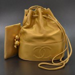 Chanel Gold Lamb Leather Bucket Style Shoulder Bag With Pouch Gold CC SS220