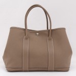 Hermes Brown Canvas x Leather Garden Party Hand Bag