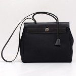 Hermes Beige x Black Canvas Leather Herbag PM 2 in 1 Shoulder Bag