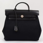 Hermes Black Canvas x Leather Herbag Ado 2 in 1 Backpack Bag
