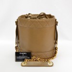 Chanel Vintage Brown leather shoulder bucket bag gold Chain CC X912