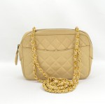 Chanel Beige Quilted Leather shoulder bag gold chain CC X472